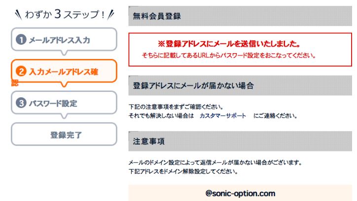 SONIC OPTION　登録画面